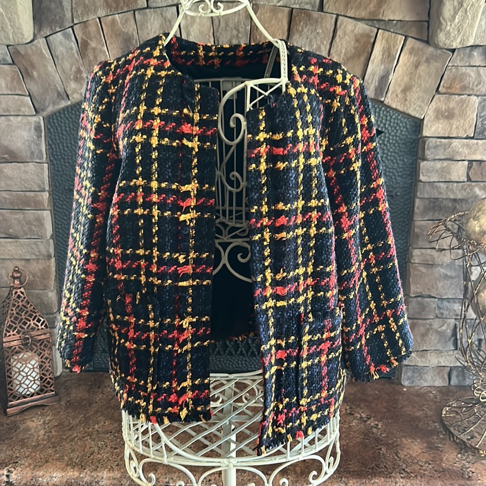 A New Day Plaid Navy Tweed Blazer EUC - Picture 3 of 8